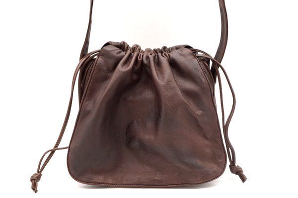 1円 ロエベ ヴィンテージ ミニ ショルダーバッグ 巾着 アナグラムロゴ Unisex レザー 茶 ブラウン 訳あり LOEWE 8937h ...