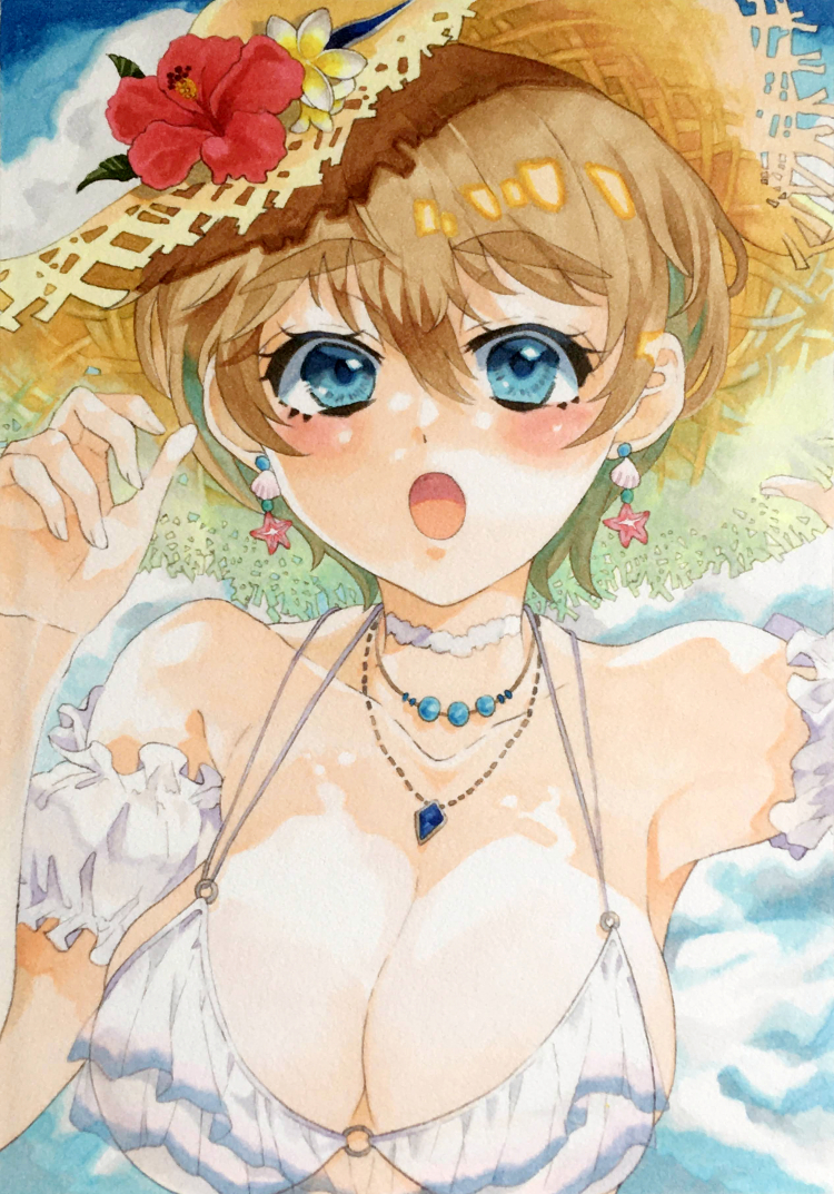 手書きイラスト A5サイズ アナログ コピック原画 【真夏のハニー