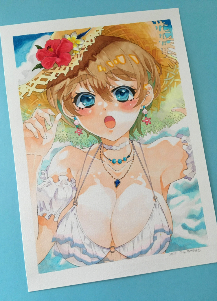 手書きイラスト A5サイズ アナログ コピック原画 【真夏のハニー