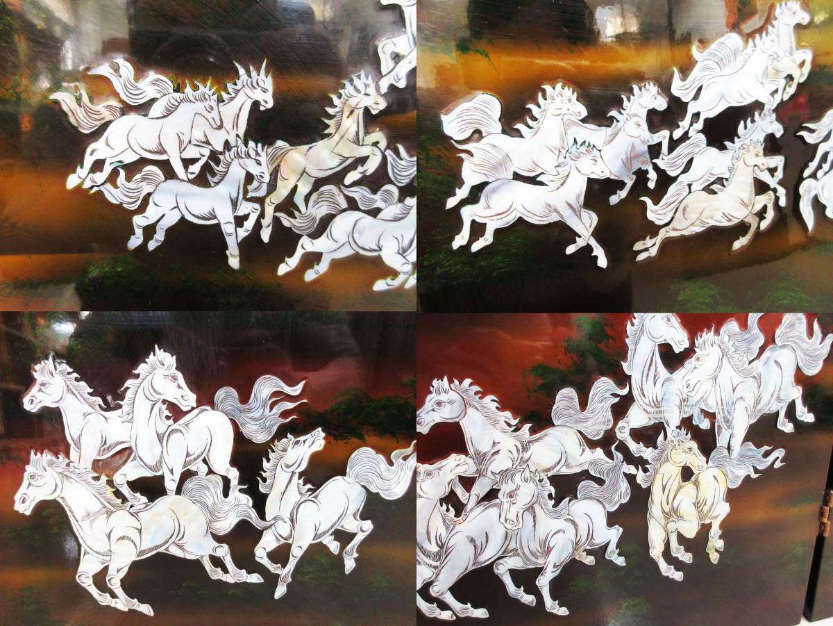 WA-130《4曲 衝立》螺鈿細工☆馬/ホース☆屏風 パーテーション 目隠し  