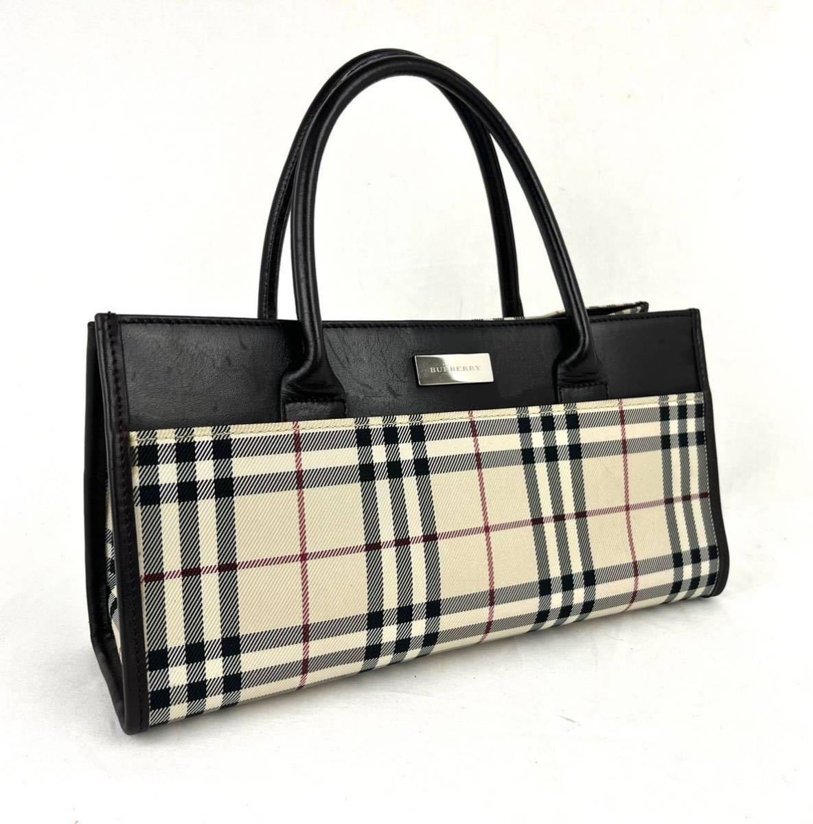 良品】BURBERRY ノバチェック ハンドバッグ ブラウンレザー チェック柄 