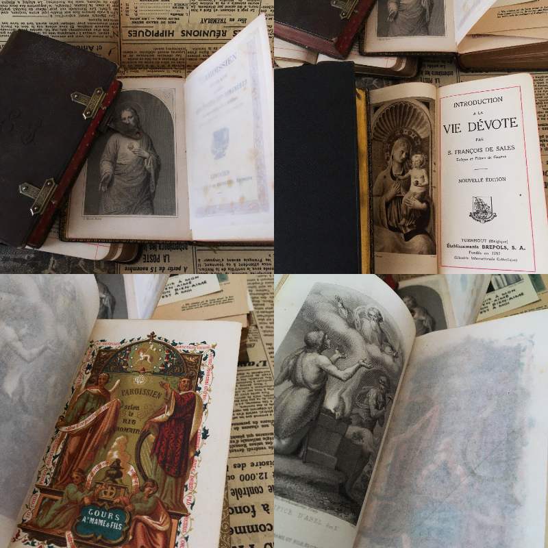 7冊まとめ売り フランス アンティーク 洋書 聖書 革 古本 古書 1900