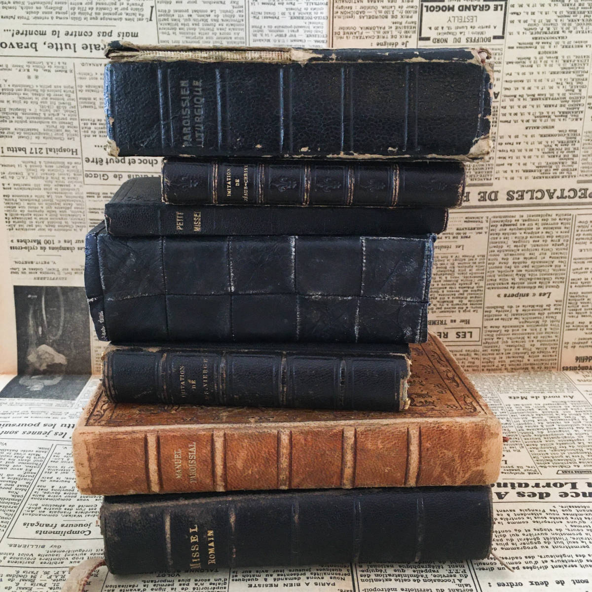 7冊まとめ売り フランス アンティーク 洋書 聖書 革 古本 古書 1900