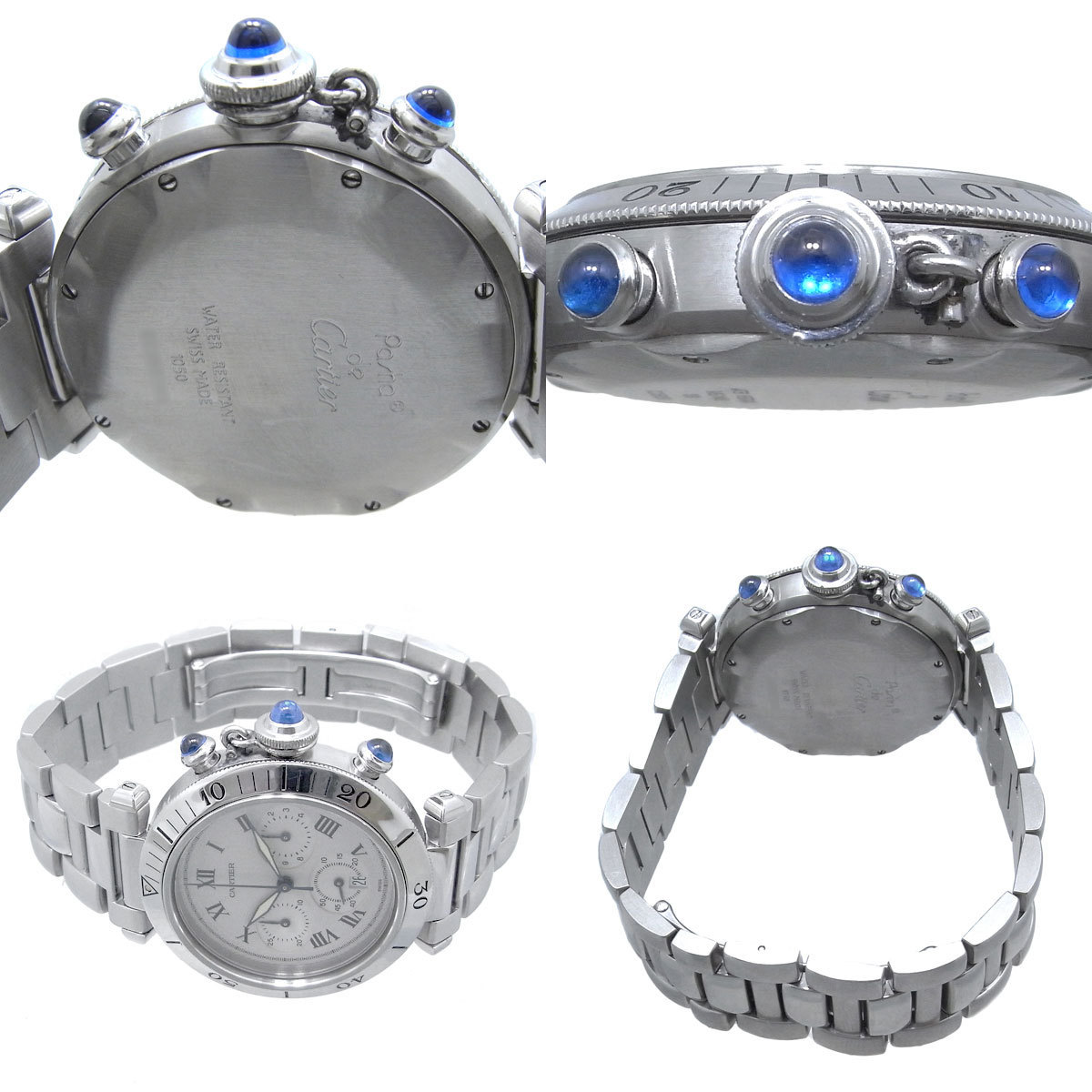 カルティエ パシャ 38mm クロノグラフ クォーツ QZ デイト メンズ 白 