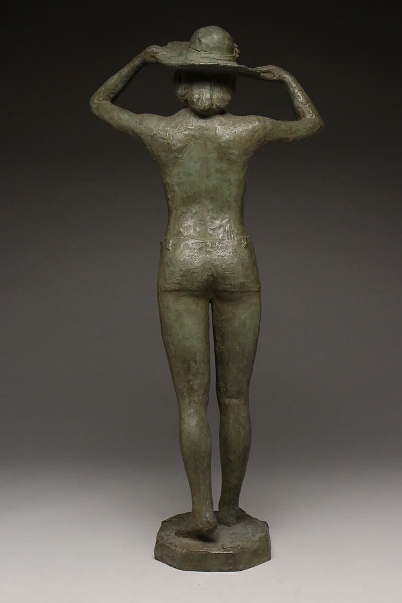 EE476 【日展彫刻作家 田畑功 作】重厚 ブロンズ「ひざし」高54.7cm 重