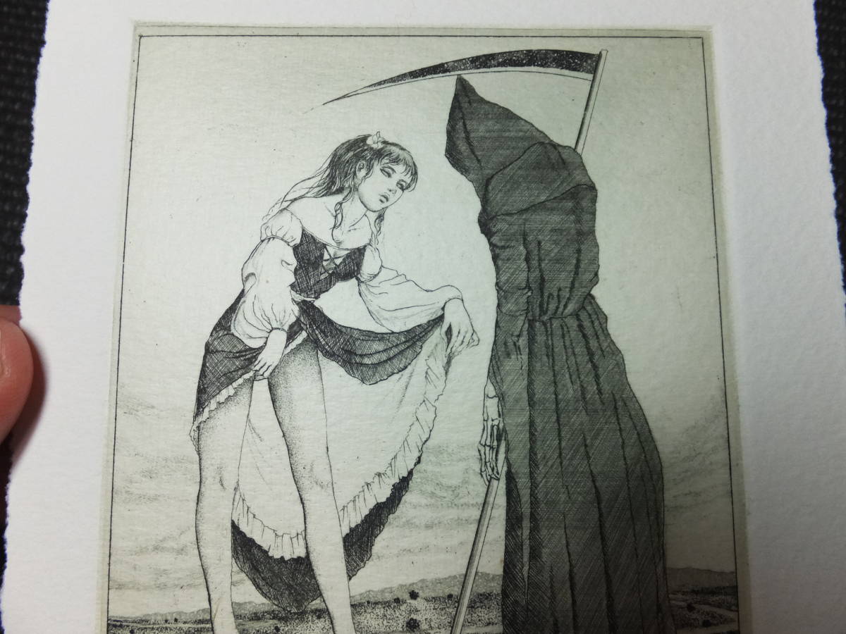 アルフォンス・イノウエ！銅版画蔵書票！自筆サイン有！その②！死神を
