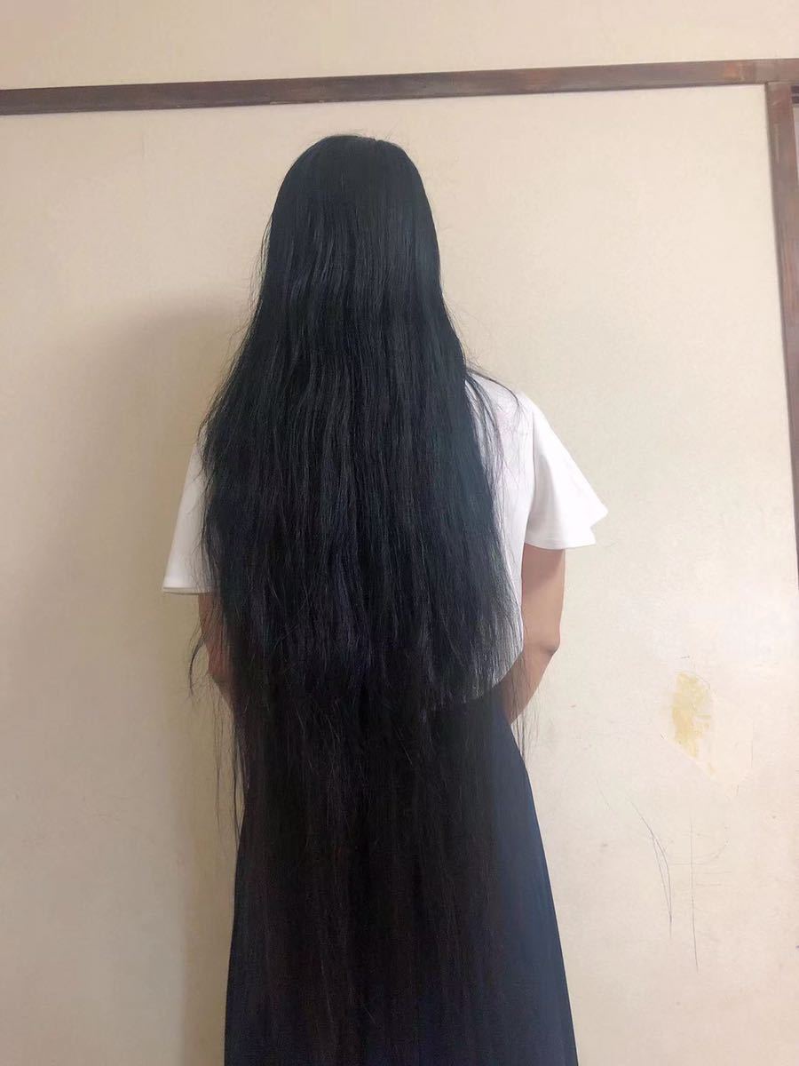 髪束 日本人女性 髪の毛 黒髪 人毛 ヴァージンヘア 約80g 45cm APPS