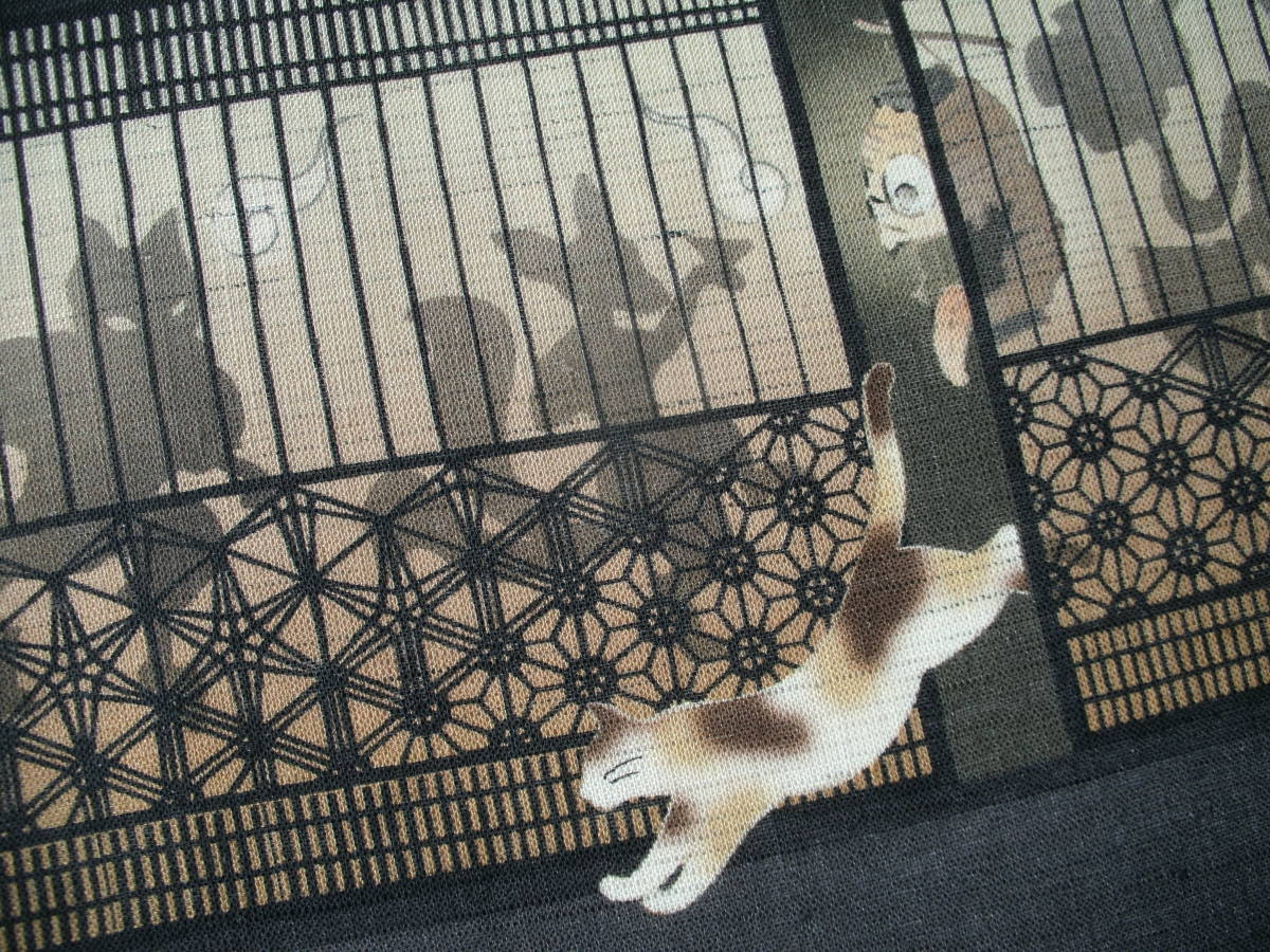 妖怪の宴 その時猫は 京WAKKA 近江産本麻100％の京袋帯 面白柄 