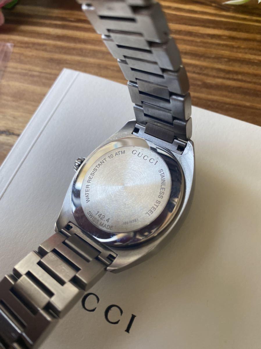 美品☆稼働品【GUCCI グッチ】142.4 腕時計 ラウンドフェイス ブラック 