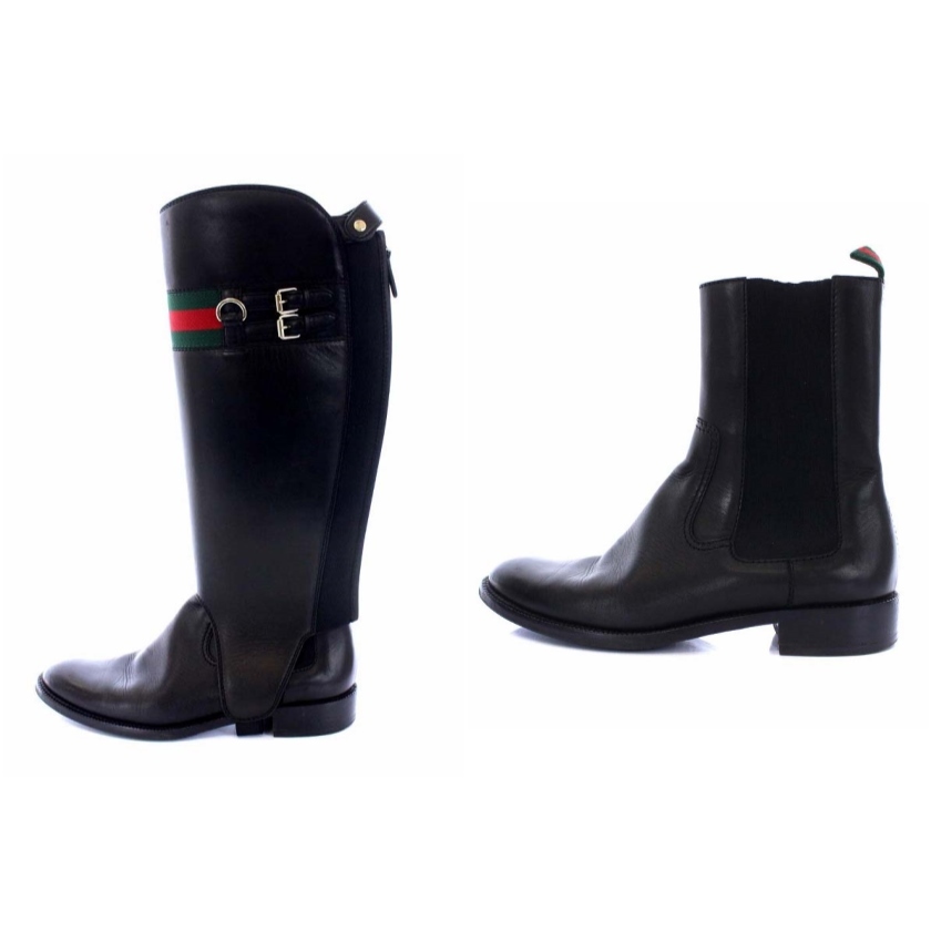 定番，お買い得 グッチ GUCCI ロングブーツ ショートサイドゴアブーツ 2WAY シェリーライン レザー 37 23.0cm 黒 ブラック 250348 /KH レディース(24.0cm)｜売買されたオークション情報、yahooの商品情報をアーカイブ公 24.0cm