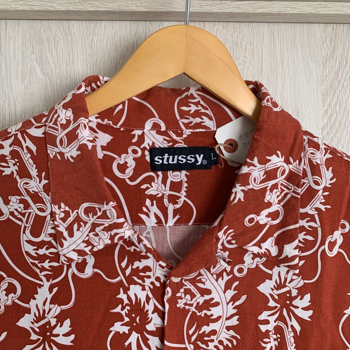 古着 ステューシー STUSSY 総柄 オープンカラー レーヨン リーフ柄 