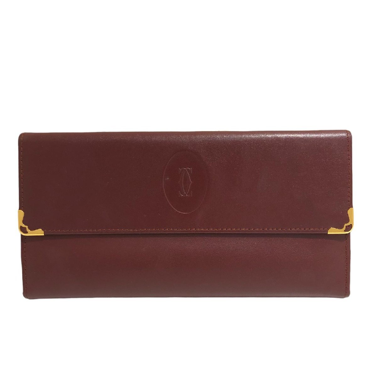 CARTIER カルティエ マストライン 長財布 ガマ口 レザー ボルドー系