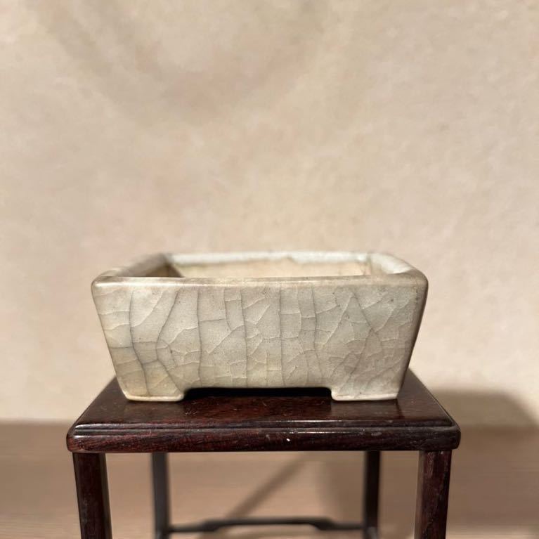 町直】・《白磁釉貫入切立長方》・巾6.5cm・ミニ盆栽・ミニ鉢・小品
