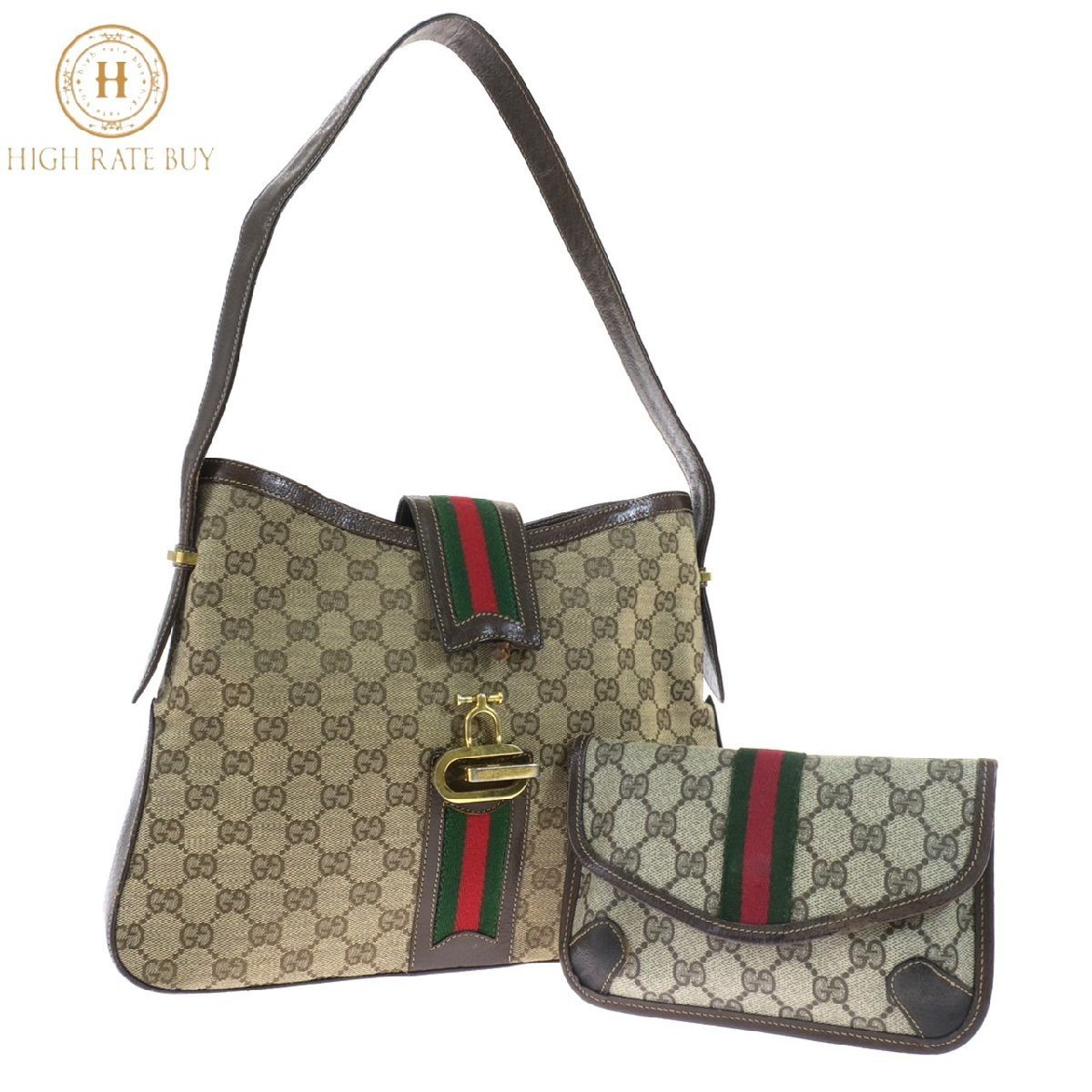 セール，定番人気 1円スタート バッグ まとめ2点セット GUCCI グッチ ショルダーバッグ ポーチ シェリーライン オールドグッチ GGキャンバス GGスプリーム(オールドグッチ)｜売買されたオークション情報、yahooの かばん、バッグ