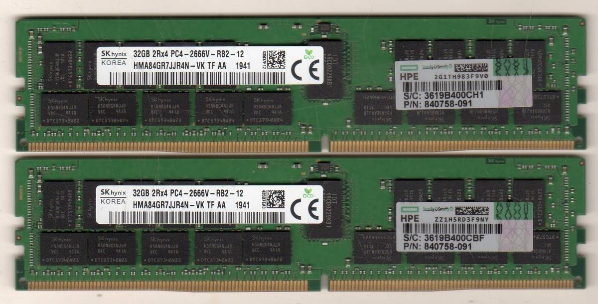 サーバー用 ☆ SKhynix 2Rx4 PC4-2666V-RB2-12 32GB×2枚セット 計 64GB