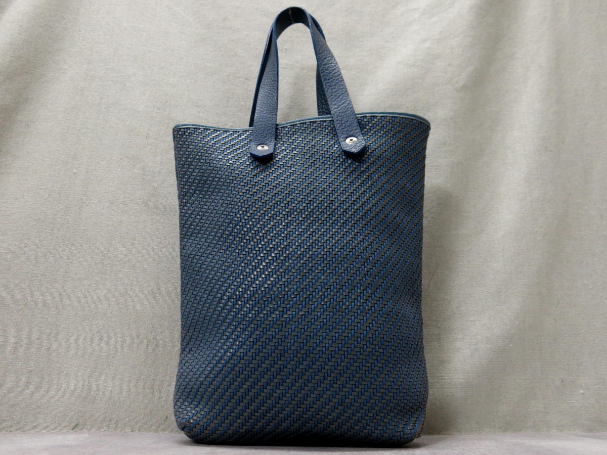 ●美品●HERMES エルメス●アメダバ ディアゴ●編み込み レザー 本革●トート バッグ●くすみ系ブルー●腕掛け●かばん●Js28500