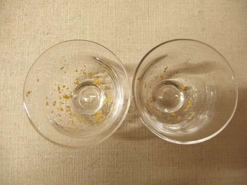 0820082w【ぎやまん 義山煎茶椀 五客揃 冷茶用 金箔 ガラス グラス】口径φ6.5×H5.2cm程度/未使用保管品 ガラス・義山（ギヤマン）の茶道具特集 | 千年の香り スープカップ (味ごはん茶碗ペア・浅小鉢ペア・7寸皿 今岡妙見作