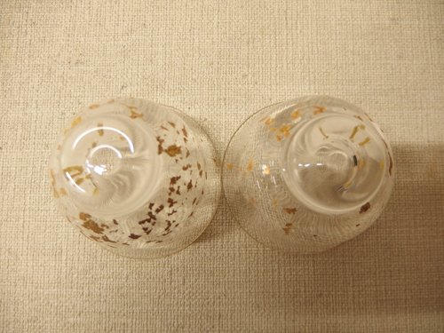 0820082w【ぎやまん 義山煎茶椀 五客揃 冷茶用 金箔 ガラス グラス】口径φ6.5×H5.2cm程度/未使用保管品 ガラス・義山（ギヤマン）の茶道具特集 | 千年の香り スープカップ (味ごはん茶碗ペア・浅小鉢ペア・7寸皿 今岡妙見作
