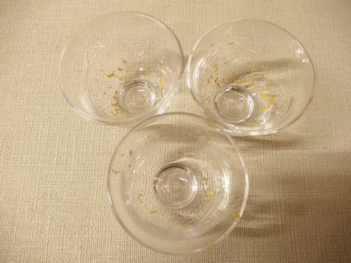 0820082w【ぎやまん 義山煎茶椀 五客揃 冷茶用 金箔 ガラス グラス】口径φ6.5×H5.2cm程度/未使用保管品 ガラス・義山（ギヤマン）の茶道具特集 | 千年の香り スープカップ (味ごはん茶碗ペア・浅小鉢ペア・7寸皿 今岡妙見作
