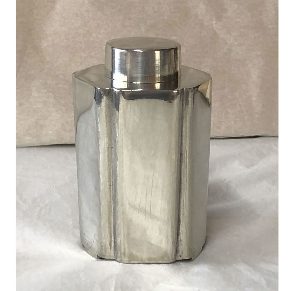 ◇F219 純錫 六稜角入 茶心壺 平安 清課堂造 共箱 茶入 錫製 茶器