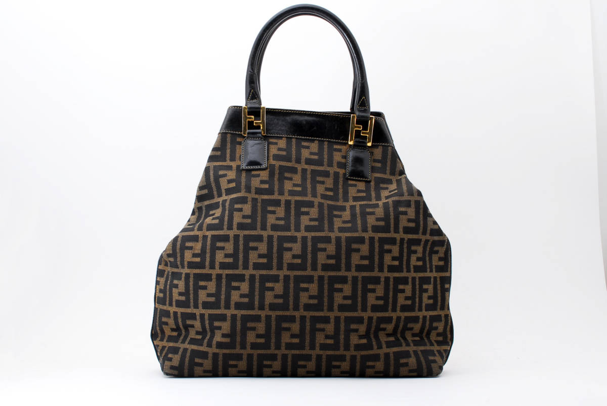 FENDI フェンディ キャンバス ズッカ ズッカ柄 ハンドバッグ レザー 