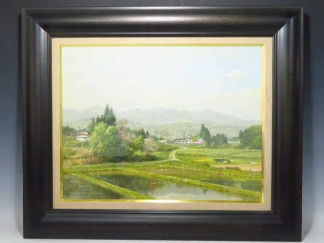 他の人発送×肉筆油彩画　【風景画】　直筆サインあり 1001/△田染幸雄 油彩画 『五月』 肉筆 サイン在 風景画 油絵 絵画
