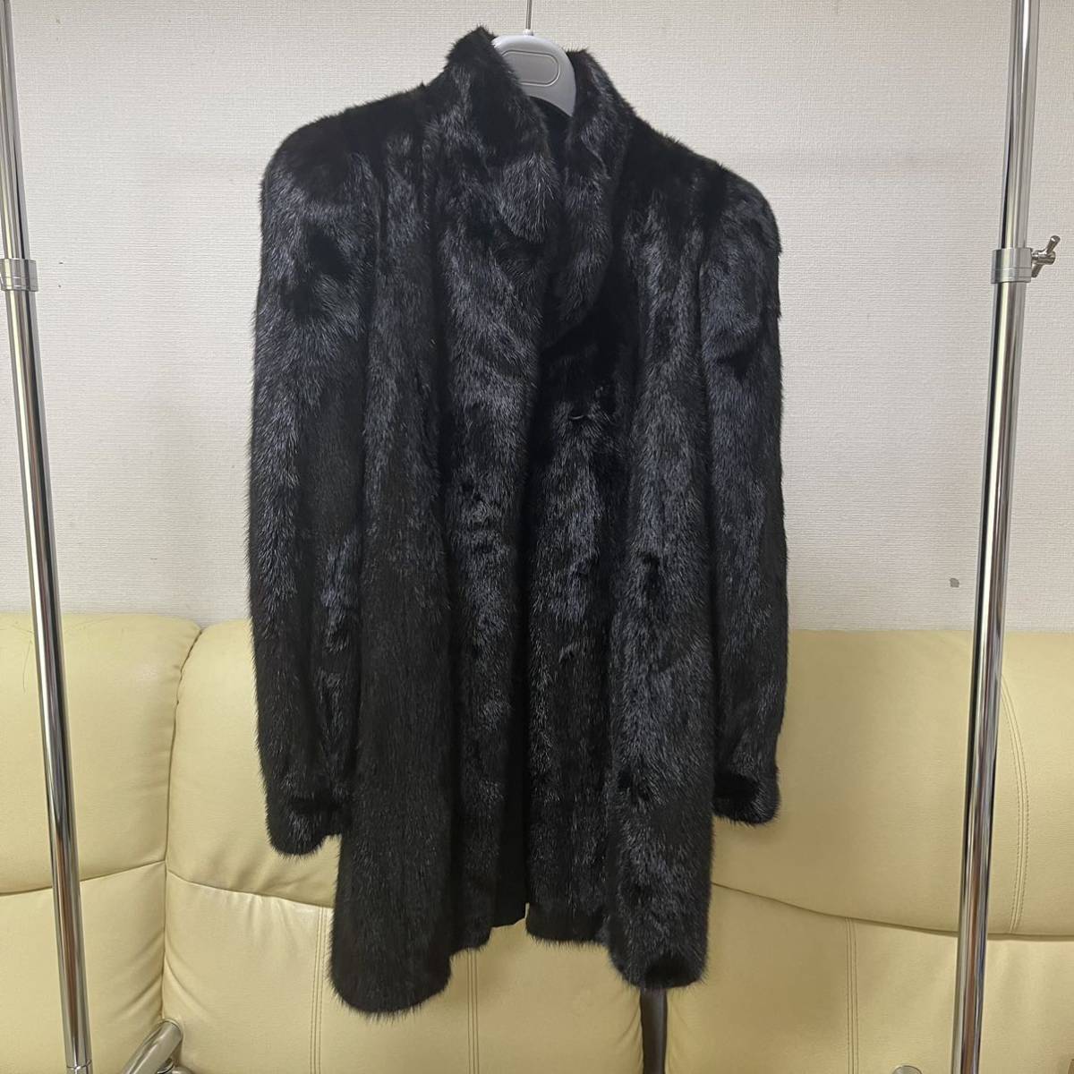 TOGUE MINK ミンク 本毛皮 黒 コート セミロングコート 11号 着丈86cm ダークブラウン リアルファー 毛皮コート 毛皮 2208