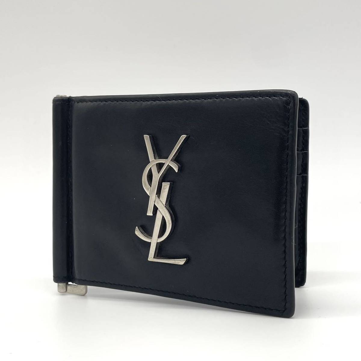 サンローラン○マネークリップ レザー 本革 YSL カサンドラロゴ