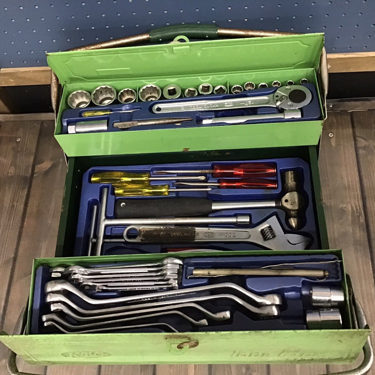 【tktk③】古い木箱②H19(2箱セット) +⑦H19(1箱) 中古品】 KTC ツールボックス両開き(工具込み) 工具セット KTC 工具箱