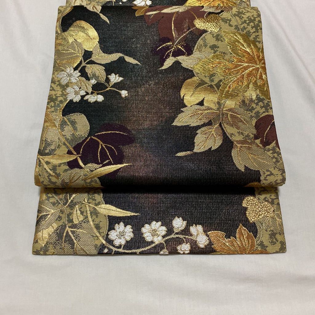 着物月花 純金箔 品のある花の袋帯 六通柄 正絹 金銀糸 きものやまと ガード加工