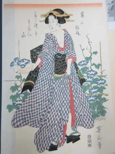 複製版画 秘蔵艶美浮世絵画撰 朝顔に 菊川英山筆 1枚 遺珠刊行会 彩色
