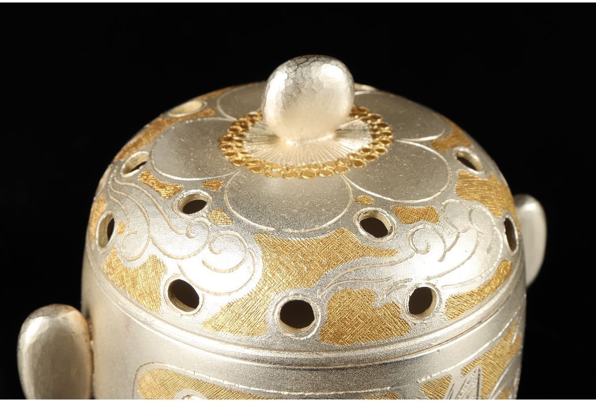 URA]文化勲章/帖佐美行 造/銀製香炉/三寿器/刻印有/約531g/共箱/4-8-80 