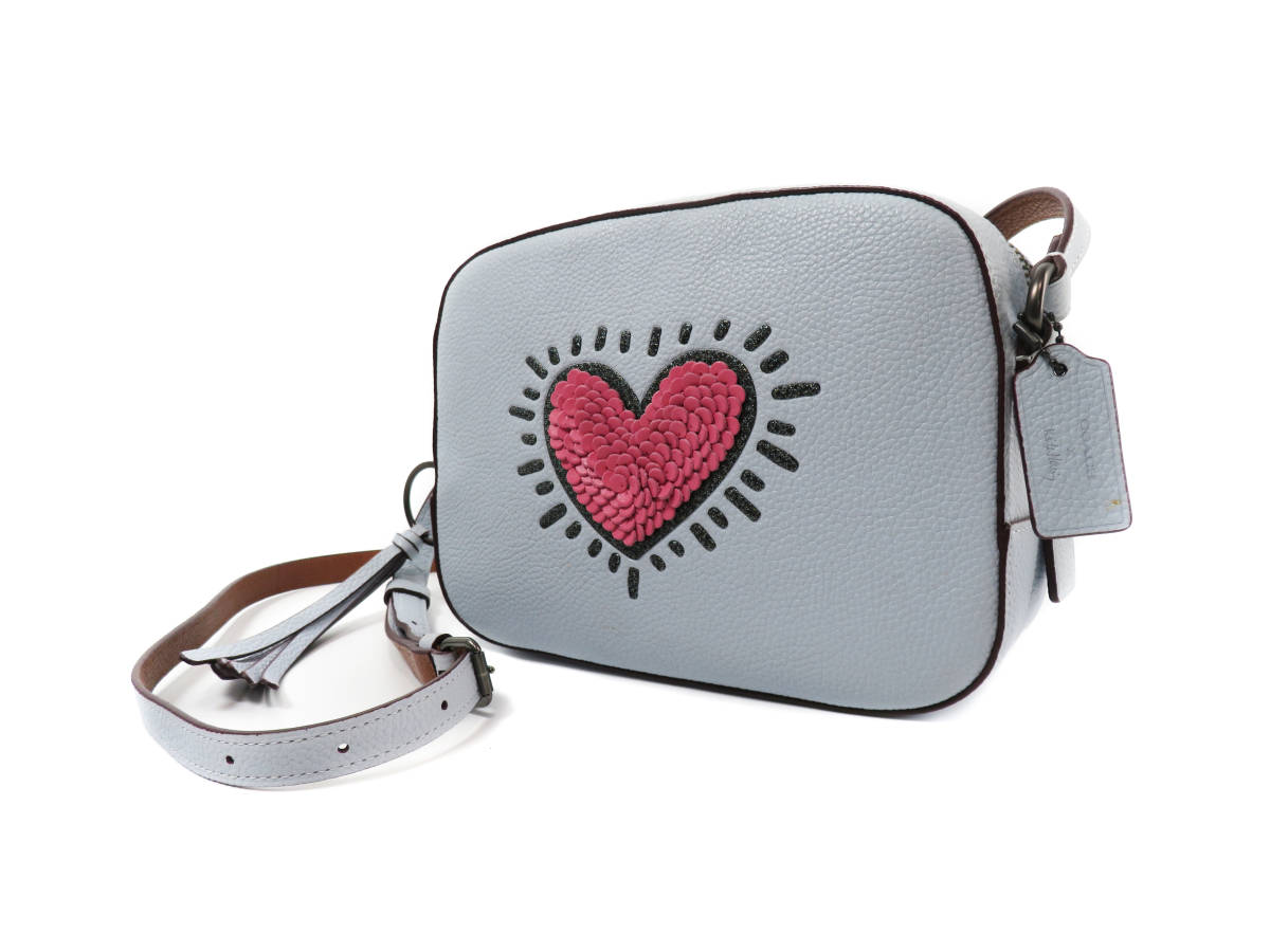 6793 美品 COACH コーチ キースへリング コラボ ハート スパンコール 
