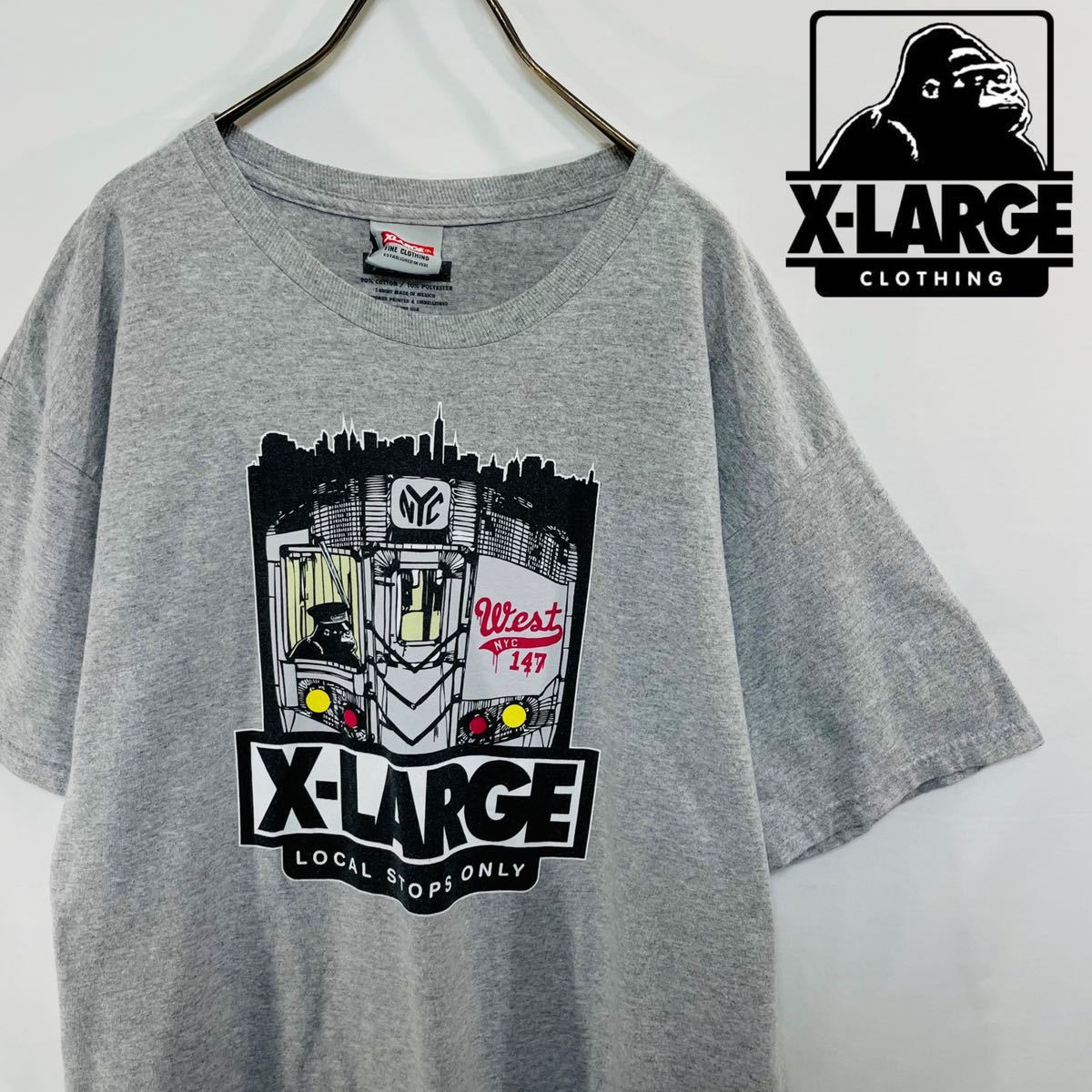 エクストララージ X-LARGE Tシャツ L フロントロゴ グレー ストリート 