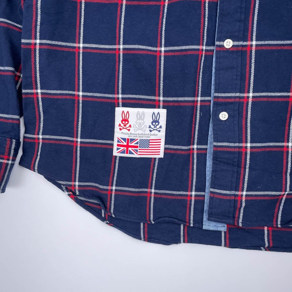 Psycho Bunny サイコバニー スカル刺繍 長袖シャツ ネルシャツ 切替  