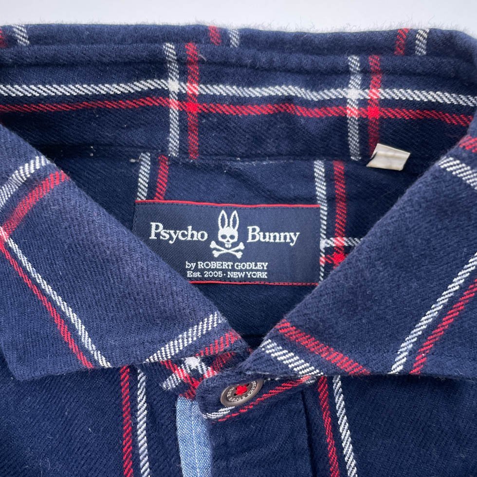 Psycho Bunny サイコバニー スカル刺繍 長袖シャツ ネルシャツ 切替  