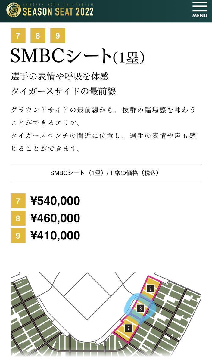 9月2日(金) 18時 阪神vs巨人 SMBCシート1塁側 H