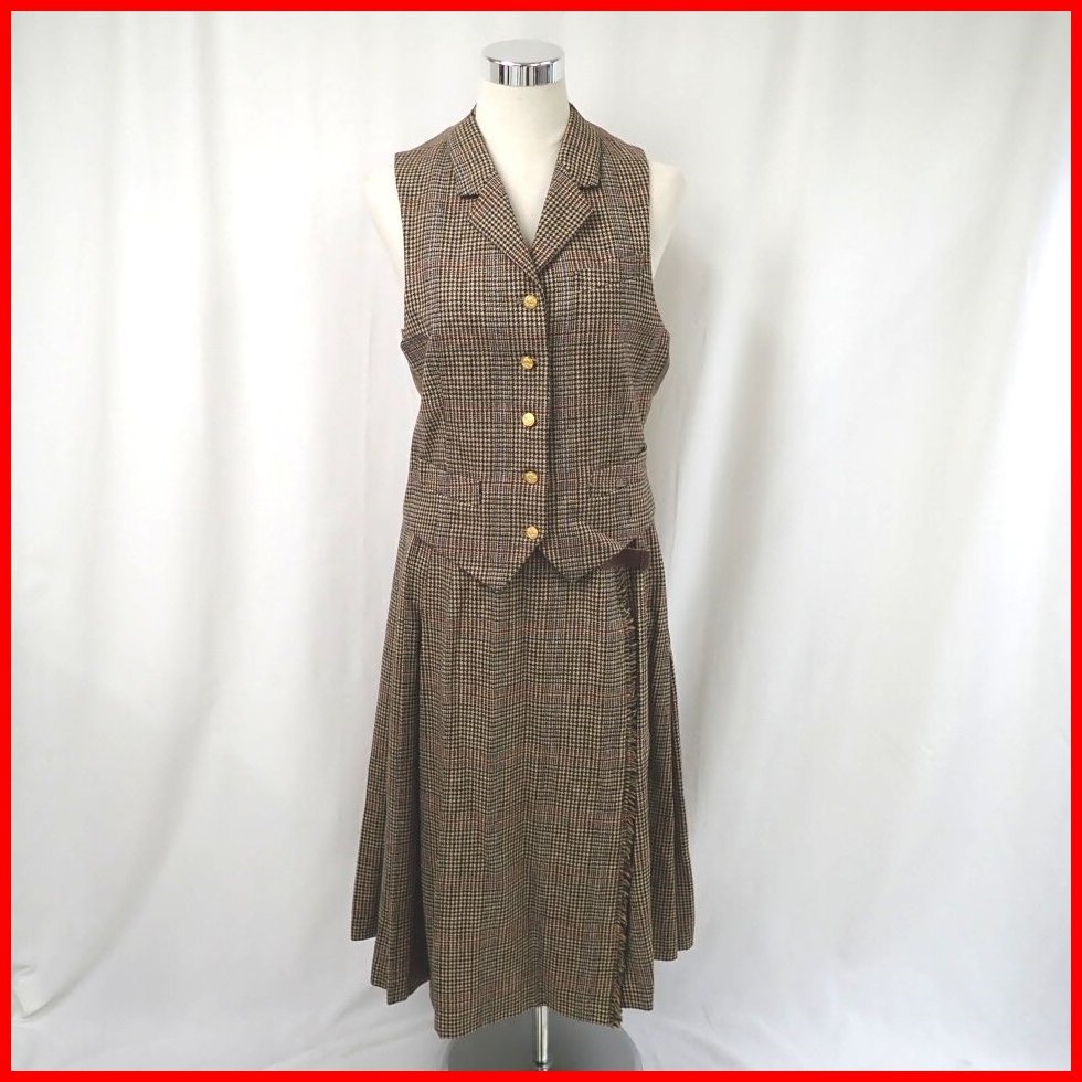 ★美品 INGEBORG/インゲボルグ セットアップ/ベスト + ロングラップスカート/M相当/ベージュ系/ウール100％/千鳥格子柄&1711300097 インゲボルグ INGEBORG &frasl; HOUSE PINK ファッション通販