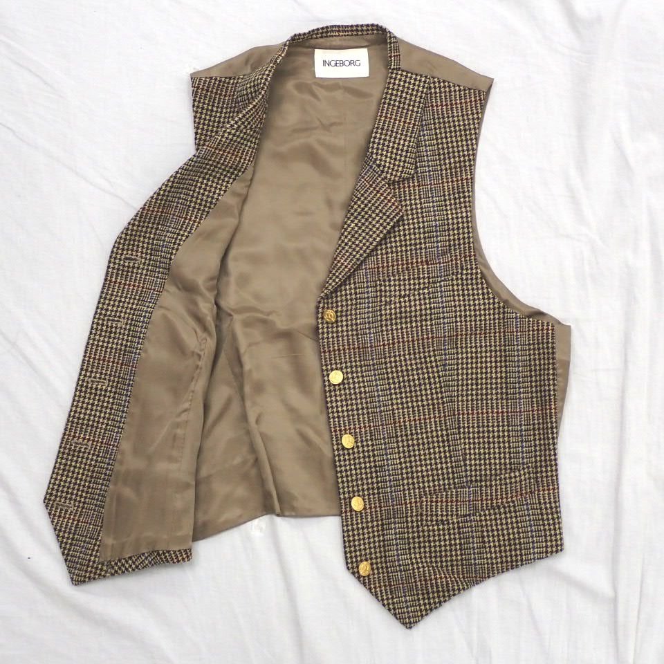 ★美品 INGEBORG/インゲボルグ セットアップ/ベスト + ロングラップスカート/M相当/ベージュ系/ウール100％/千鳥格子柄&1711300097 インゲボルグ INGEBORG &frasl; HOUSE PINK ファッション通販