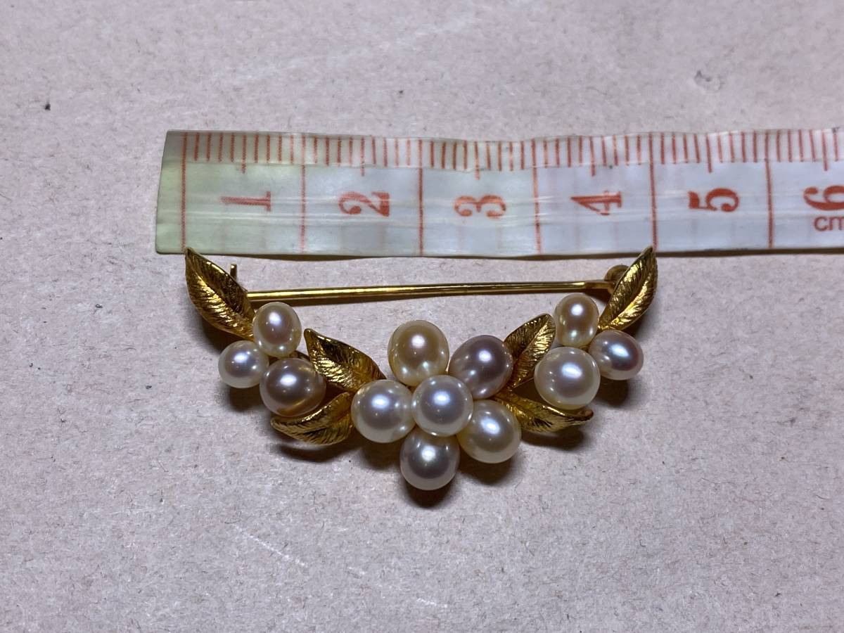 ☆MIKIMOTO ミキモト ブローチ K18使用 750 パール付き 総重量5.4g 横約4cm