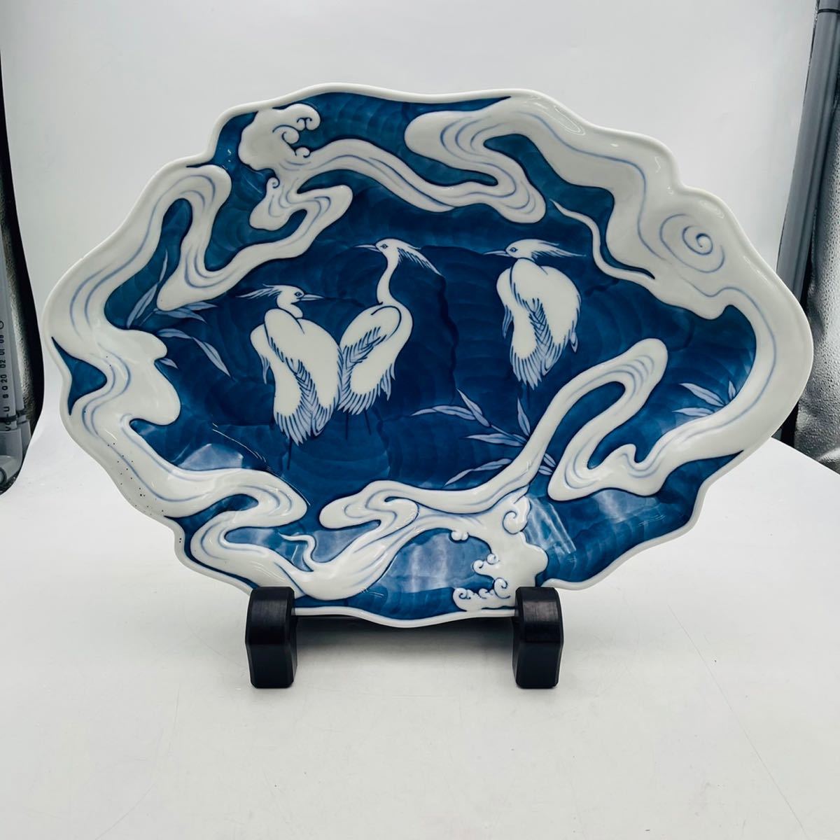 豊富な，2026 岩尾對山窯 有田焼 染付鷺絵 飾り皿 陶器 幅46cm 縦34cm(伊万里、有田)｜売買されたオークション情報、yahooの商品情報をアーカイブ公開 - オークファン 伊万里、有田