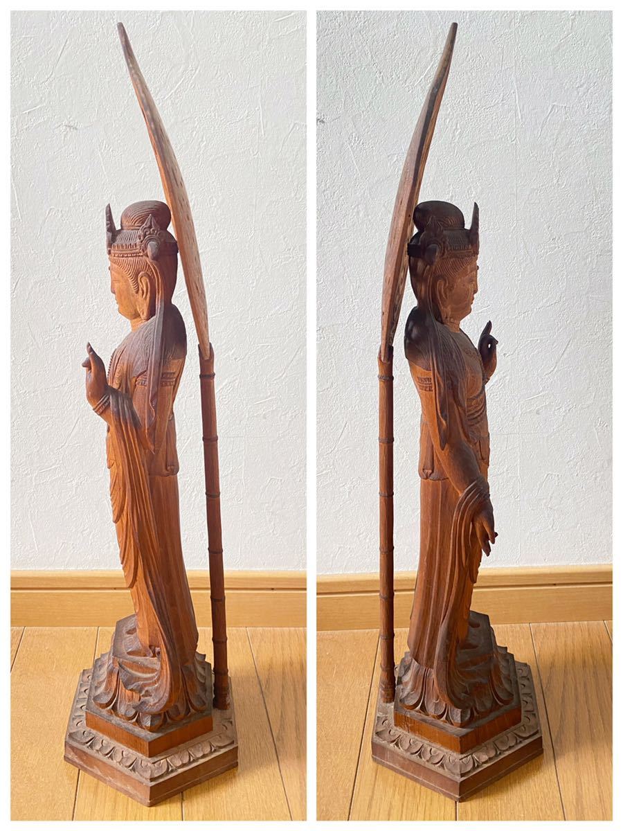 流】仏教美術 日下寛治 木彫聖観音 高31.2cm 共箱 KJ952 の | (
