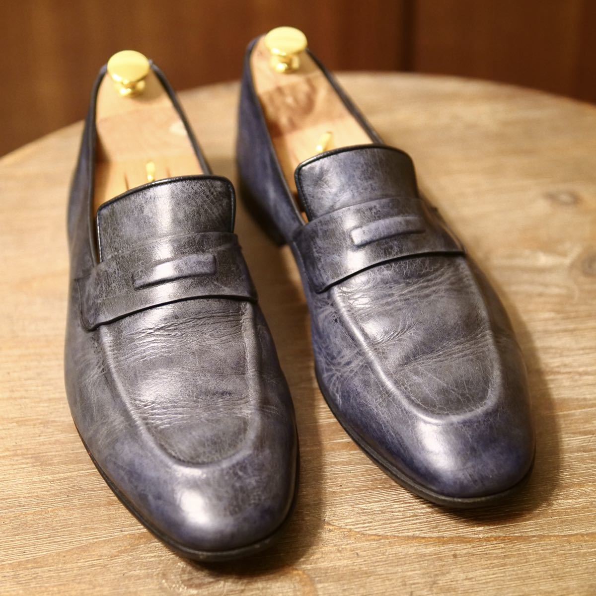 大きいサイズ Santoni サントーニ ネイビーパティーヌローファー UK10 