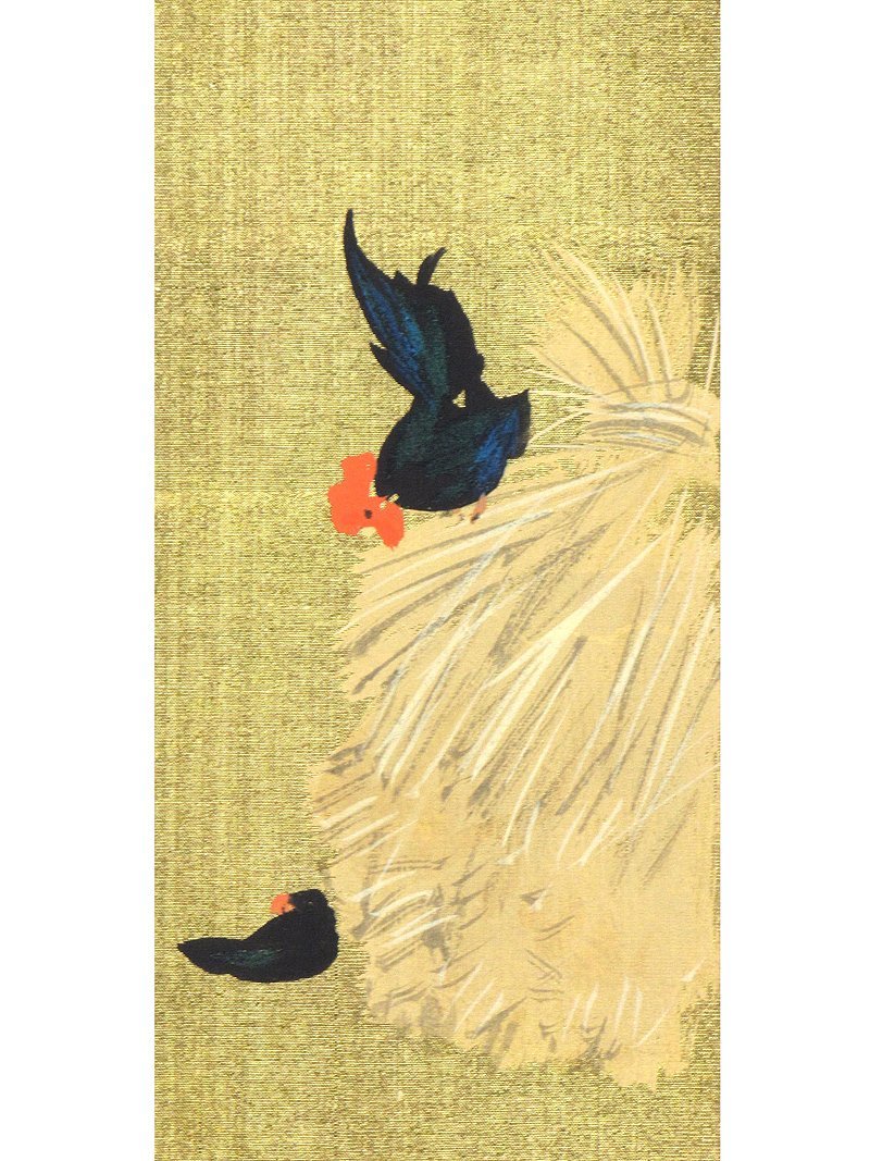 GINZA絵画館竹内栖鳳 短冊2点組・近代日本画巨匠1点 日本画 鶏／鶴