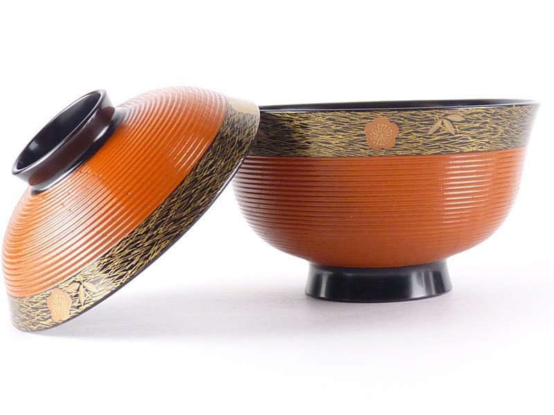 都屋】21 平安象彦「吸物椀」5客 共箱 高さ 約10cm 幅 約12cm 木製 朱