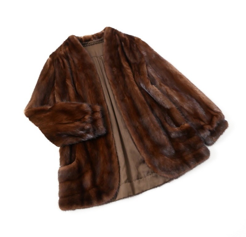 ME2528▼最高級毛皮▼パルティーナ/Partina*デミバフミンク*最高級毛皮*ノーカラー ファーコート/ハーフコート*ブラウン*size9