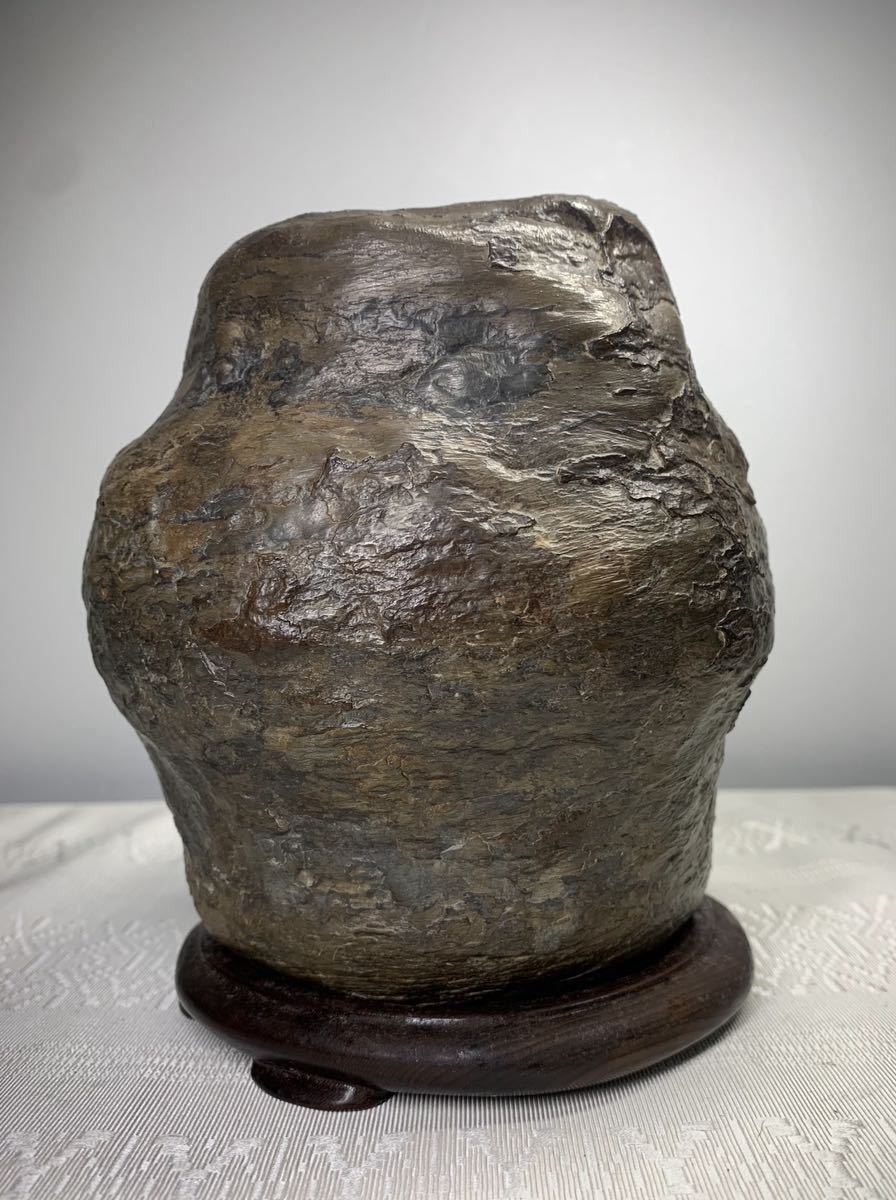 信濃美術石博物館】水石 盆栽 鉄丸石『茶壺』 横14.5×高13.5×奥行13(cm