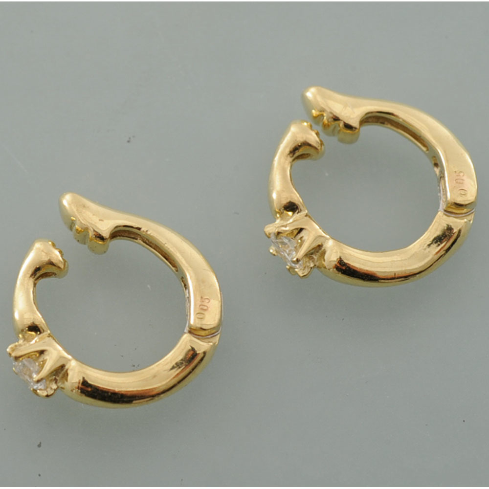 【G93】　K18　イエローゴールド　ダイヤモンド 0.05ct　デザイン　イヤーカフ　ペア　中古品仕上げ済み　クリップ式