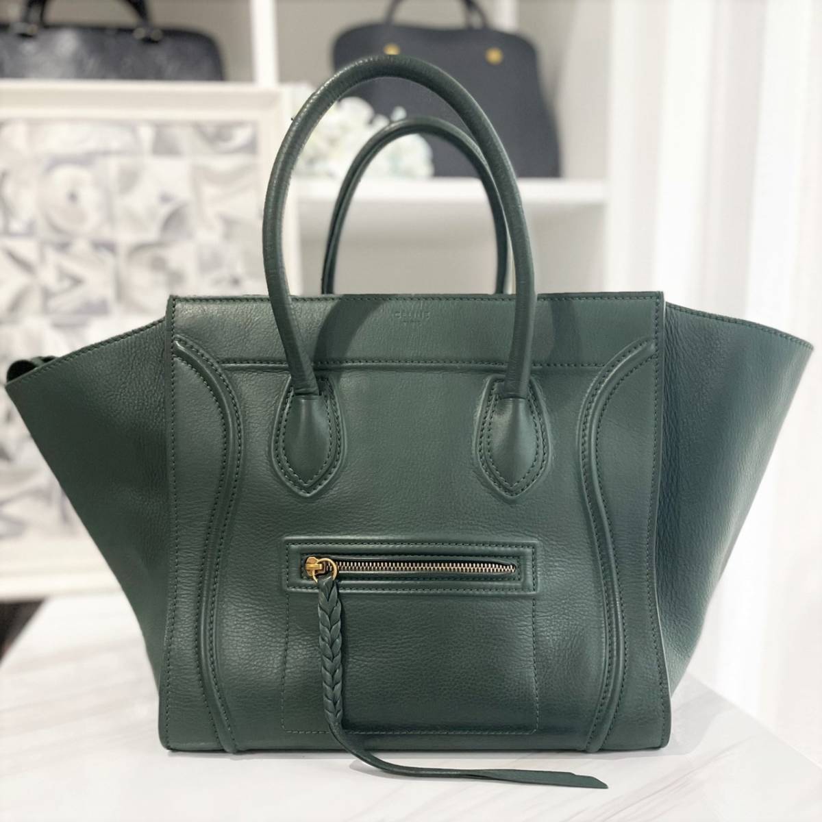 ラゲージ セリーヌ ファントム レザー CELINE グリーン ハンドバッグ 
