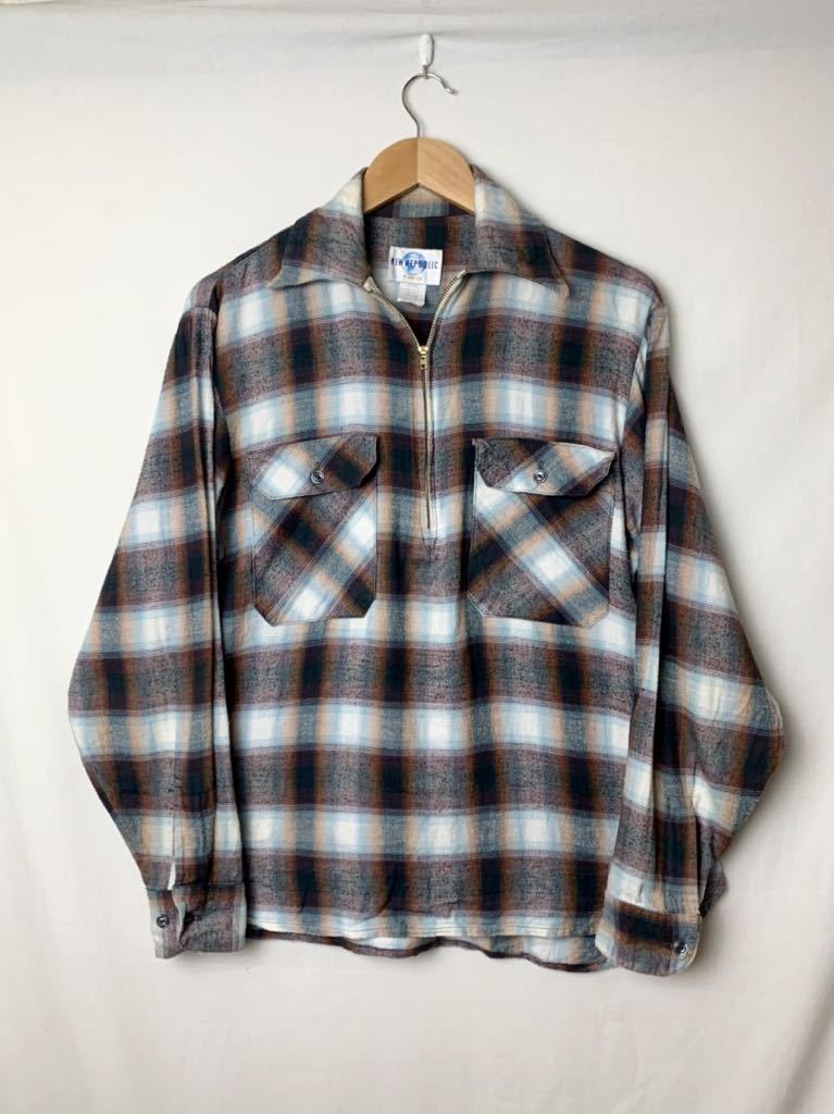 90s USA製 オンブレ チェック ハーフジップ シャツ ビンテージ ネル プルオーバー ニューリパブリック NEW REPUBLIC タロン ワーク/60s 50s